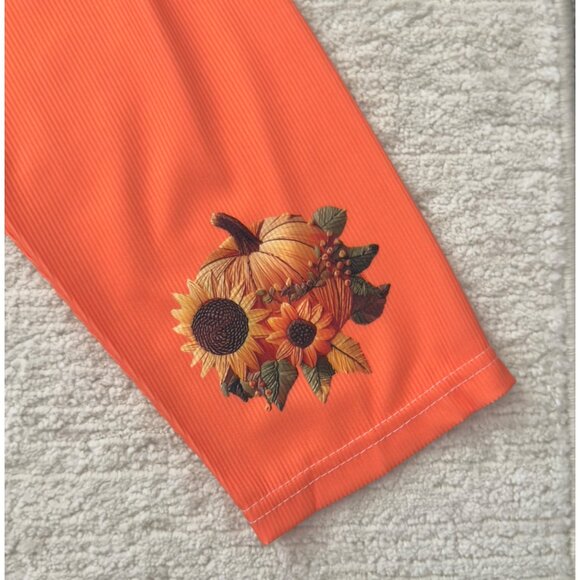 Pumpkin Sunflower Print Long Sleeve V Neck Fall Top Womens Size Large Polyester - Picture 10 of 13